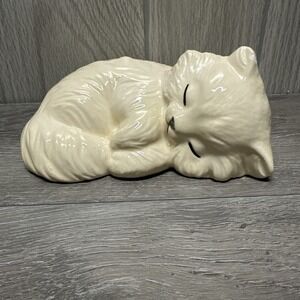 White Sleeping Cat Cute Kitten Statue Glazed Ceramic Napping Kitten Cat Mom